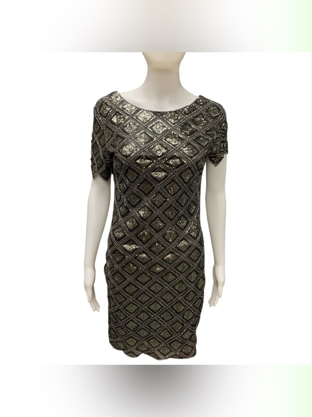 Molly Bracken Black and Gold Sequined Mini Dress Size S